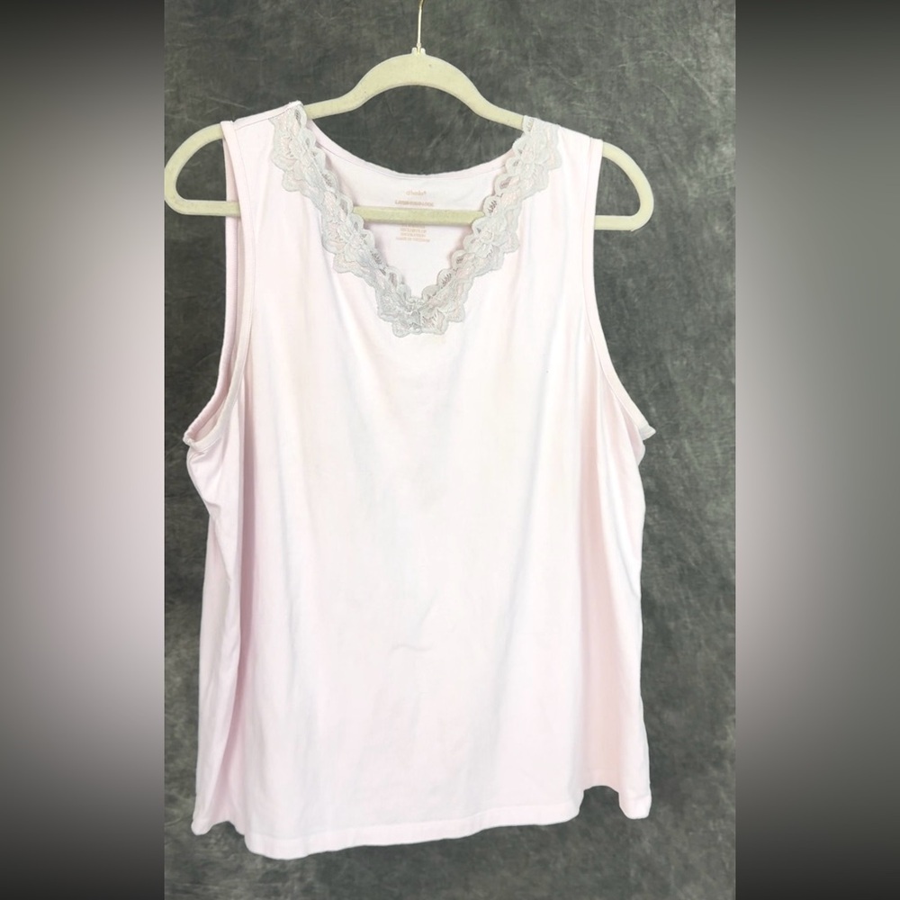 CJ Banks Light Pink Sleeveless Lace-Trim V-Neck Top | Size 1X